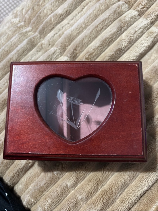Other - Heart Glass Top Wood Jewelry Box - Brown